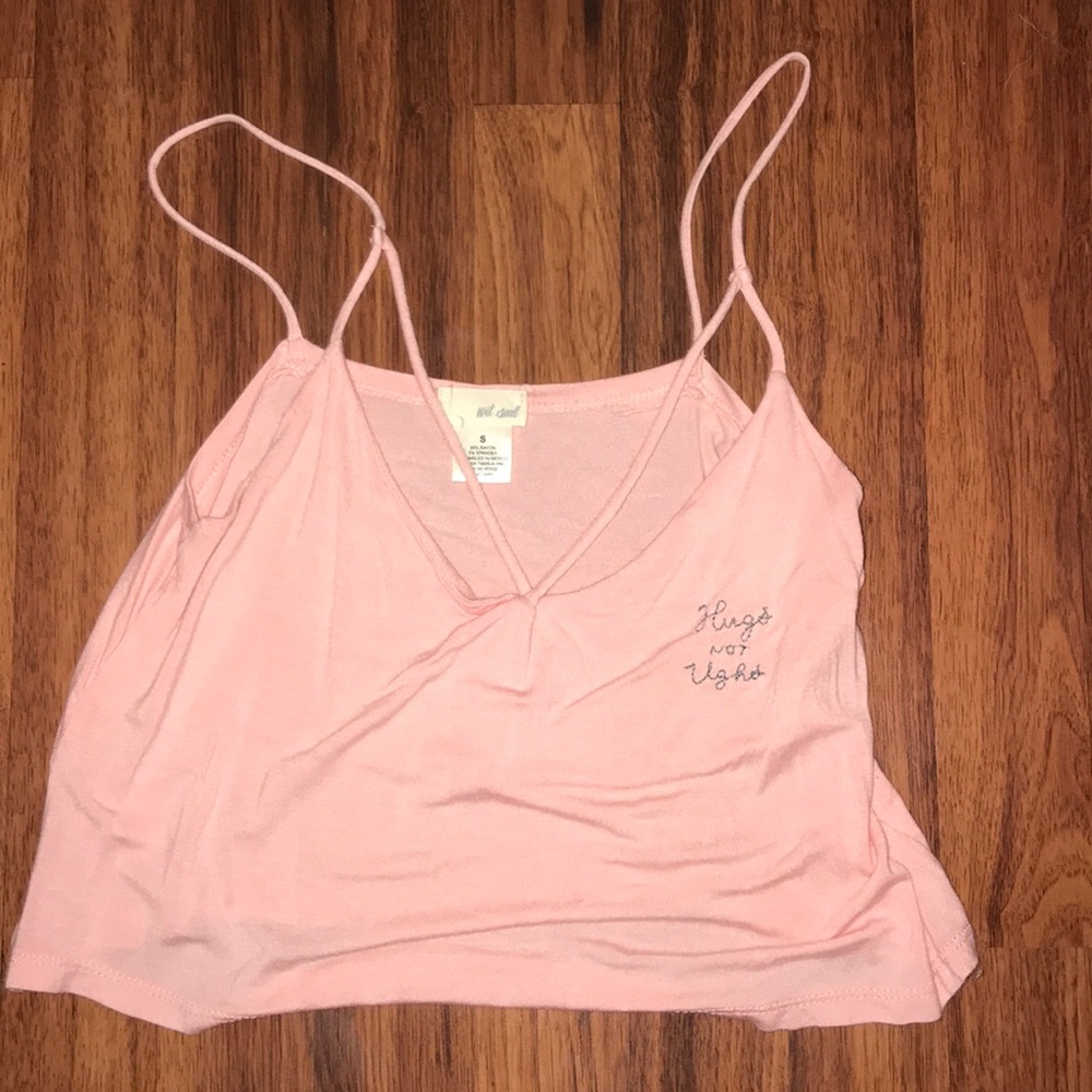 Pink crop top “Hugs not Ughs”